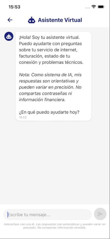 Pantalla del asistente virtual