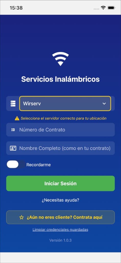 Pantalla de inicio de sesión