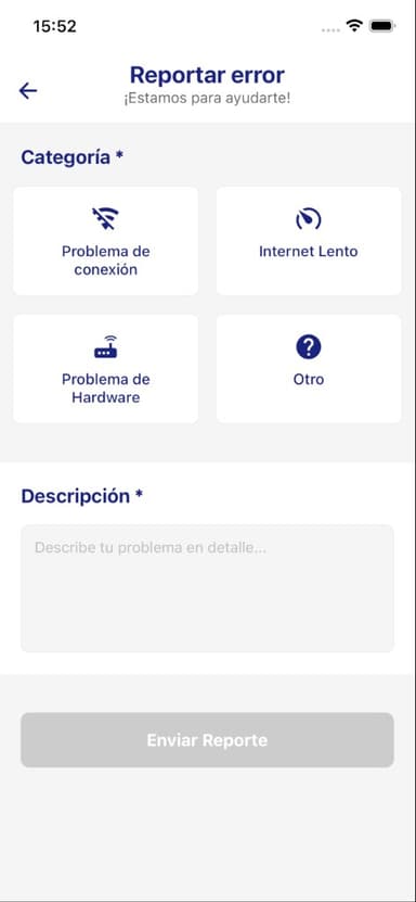 Pantalla de reportar error